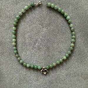 Artisan made aventurine necklace with silver tone rose accent